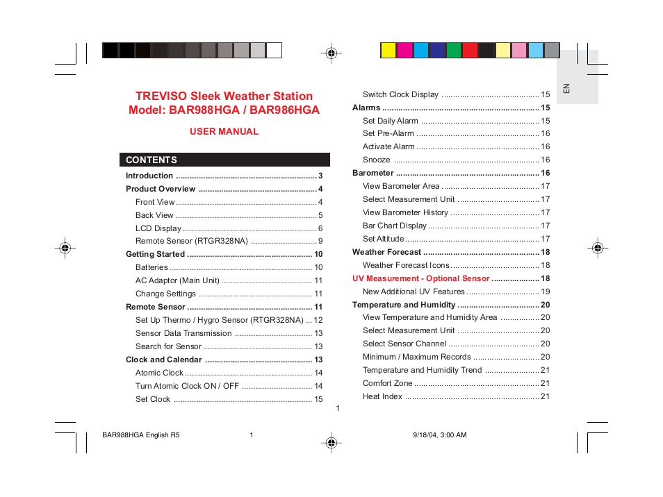 Oregon Scientific TREVISO SLEEK BAR988HGA User Manual | Page 2 / 28