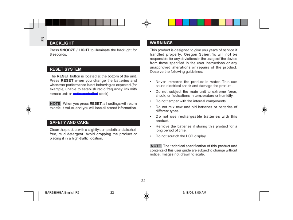 Oregon Scientific TREVISO SLEEK BAR988HGA User Manual | Page 23 / 28