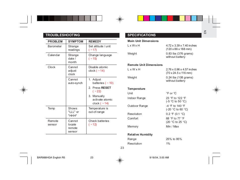 Oregon Scientific TREVISO SLEEK BAR988HGA User Manual | Page 24 / 28