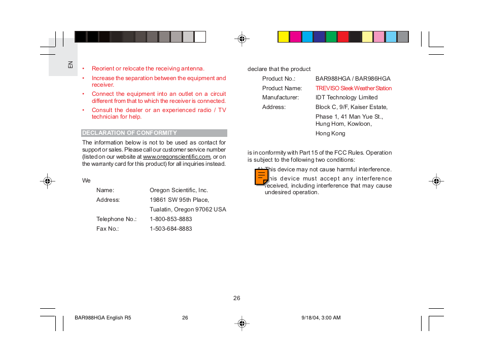 Oregon Scientific TREVISO SLEEK BAR988HGA User Manual | Page 27 / 28