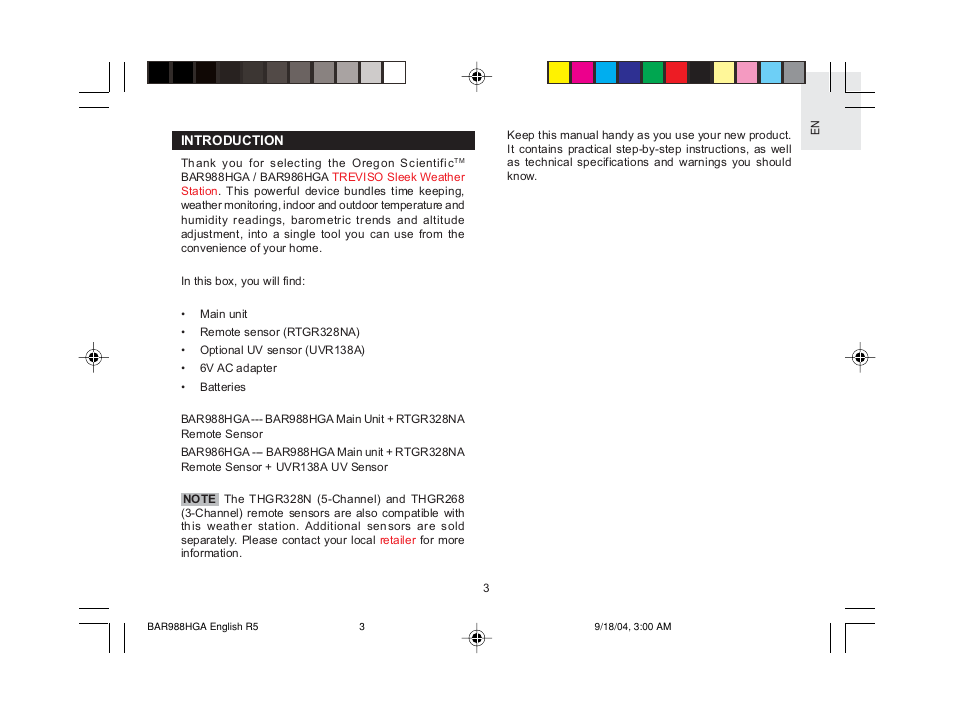 Oregon Scientific TREVISO SLEEK BAR988HGA User Manual | Page 4 / 28