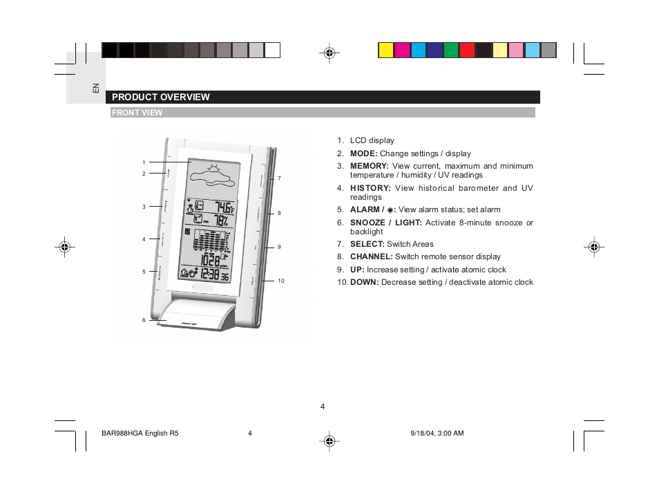 Oregon Scientific TREVISO SLEEK BAR988HGA User Manual | Page 5 / 28