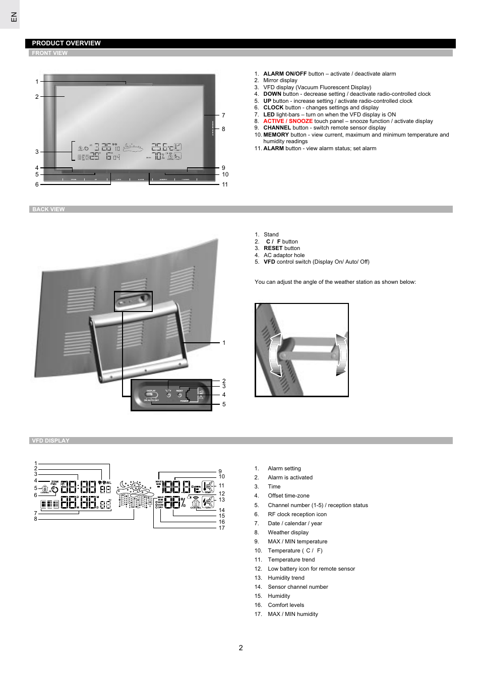 Oregon Scientific Mirror Weather Station MR238 User Manual | Page 2 / 9