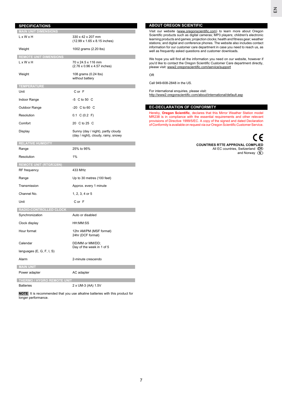 Oregon Scientific Mirror Weather Station MR238 User Manual | Page 7 / 9
