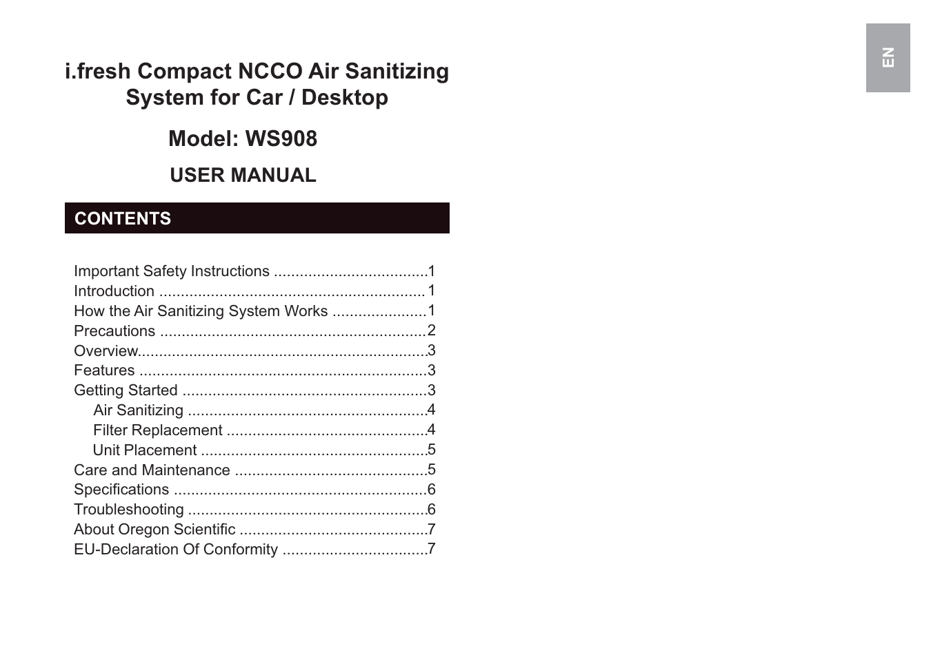 Oregon Scientific i.fresh WS908 User Manual | Page 3 / 97