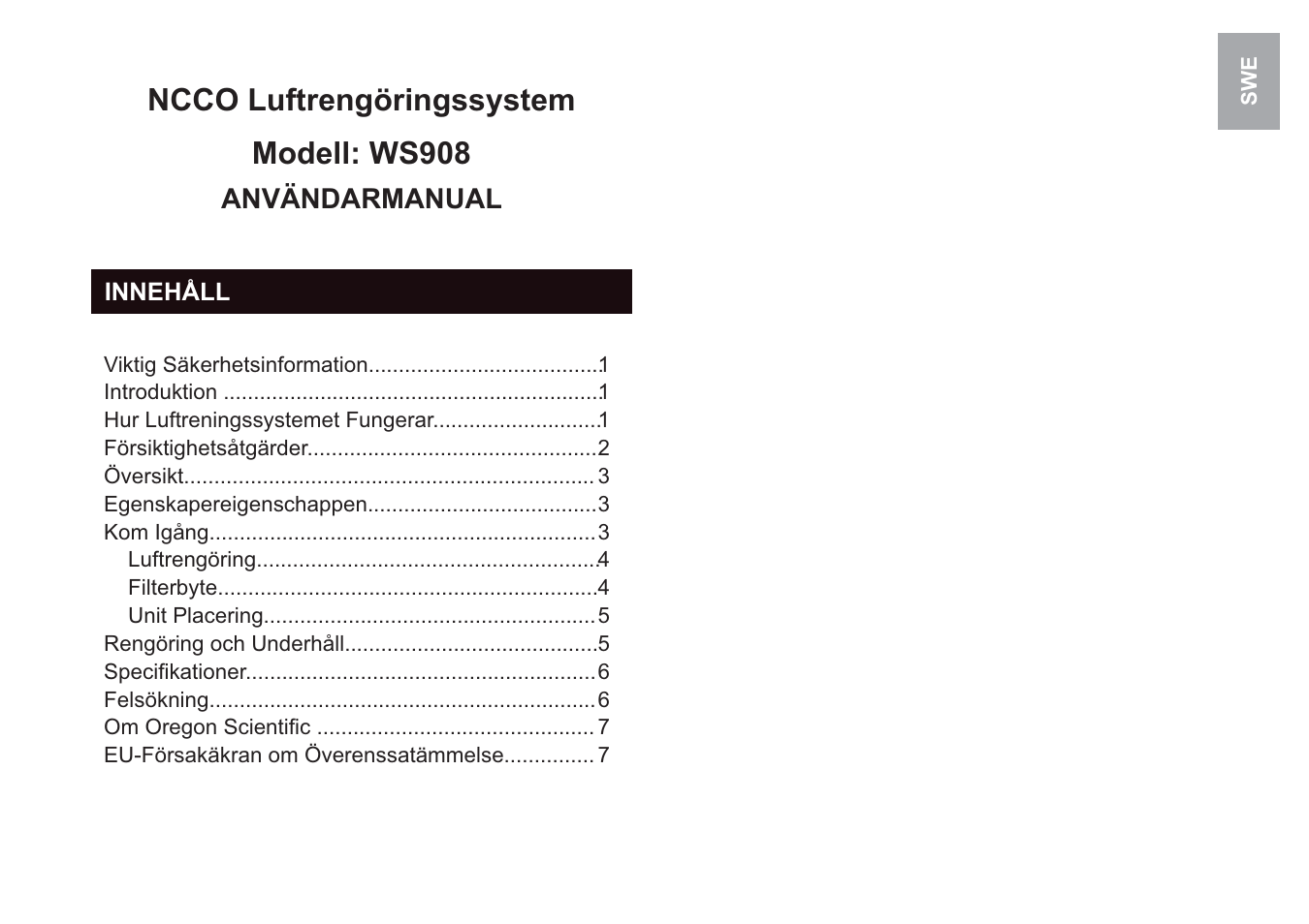 Ncco luftrengöringssystem modell: ws908 | Oregon Scientific i.fresh WS908 User Manual | Page 73 / 97