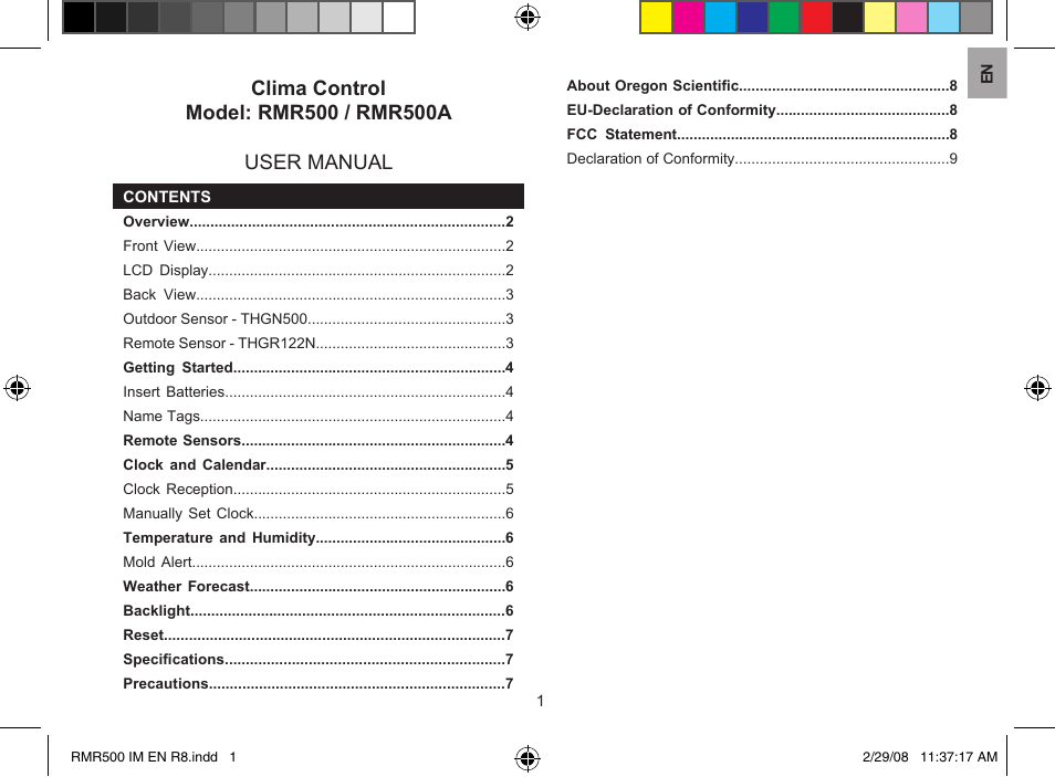 Oregon Scientific RMR500 User Manual | 9 pages