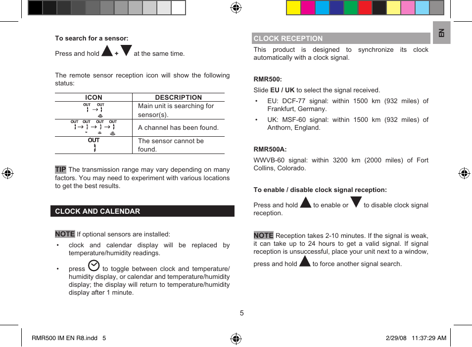 Oregon Scientific RMR500 User Manual | Page 5 / 9