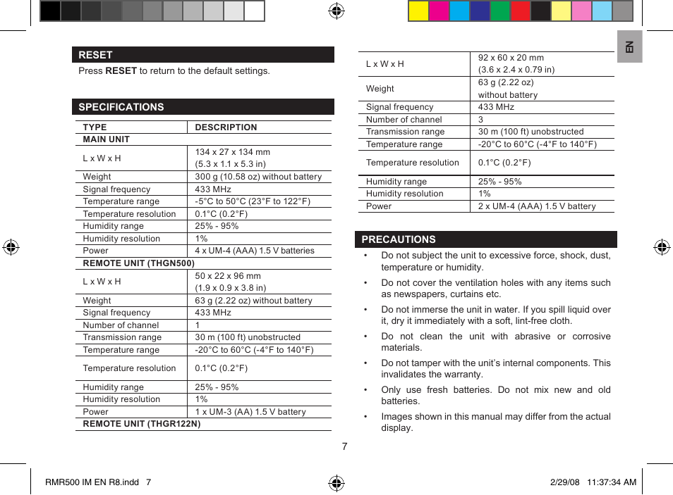 Oregon Scientific RMR500 User Manual | Page 7 / 9