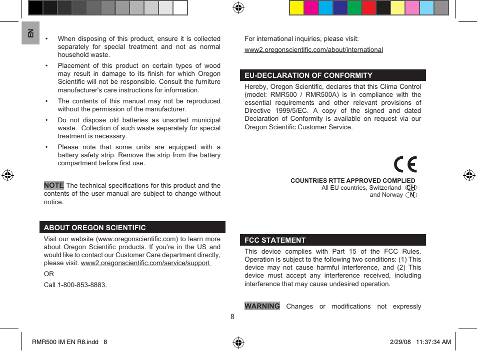 Oregon Scientific RMR500 User Manual | Page 8 / 9