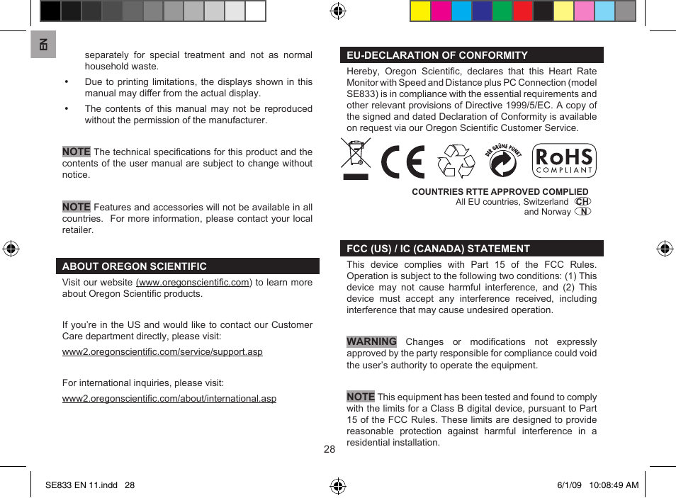 Oregon Scientific SE833 User Manual | Page 28 / 29