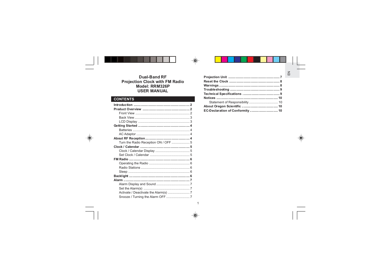 Oregon Scientific Dual Band RF Projection Clock with FM Radio RRM326P User Manual | 12 pages