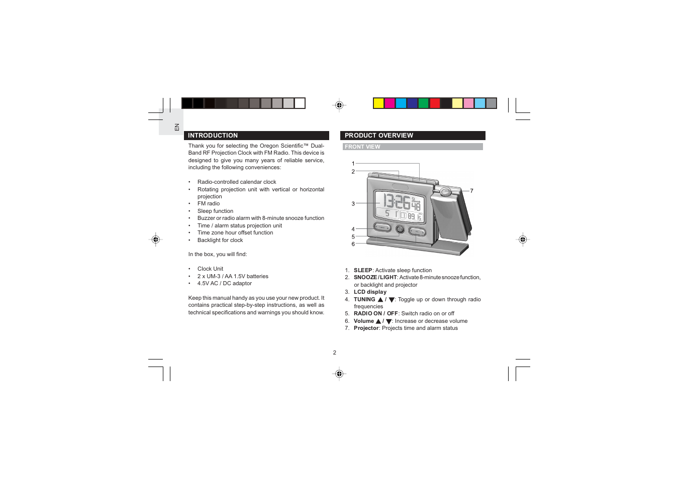 Oregon Scientific Dual Band RF Projection Clock with FM Radio RRM326P User Manual | Page 2 / 12