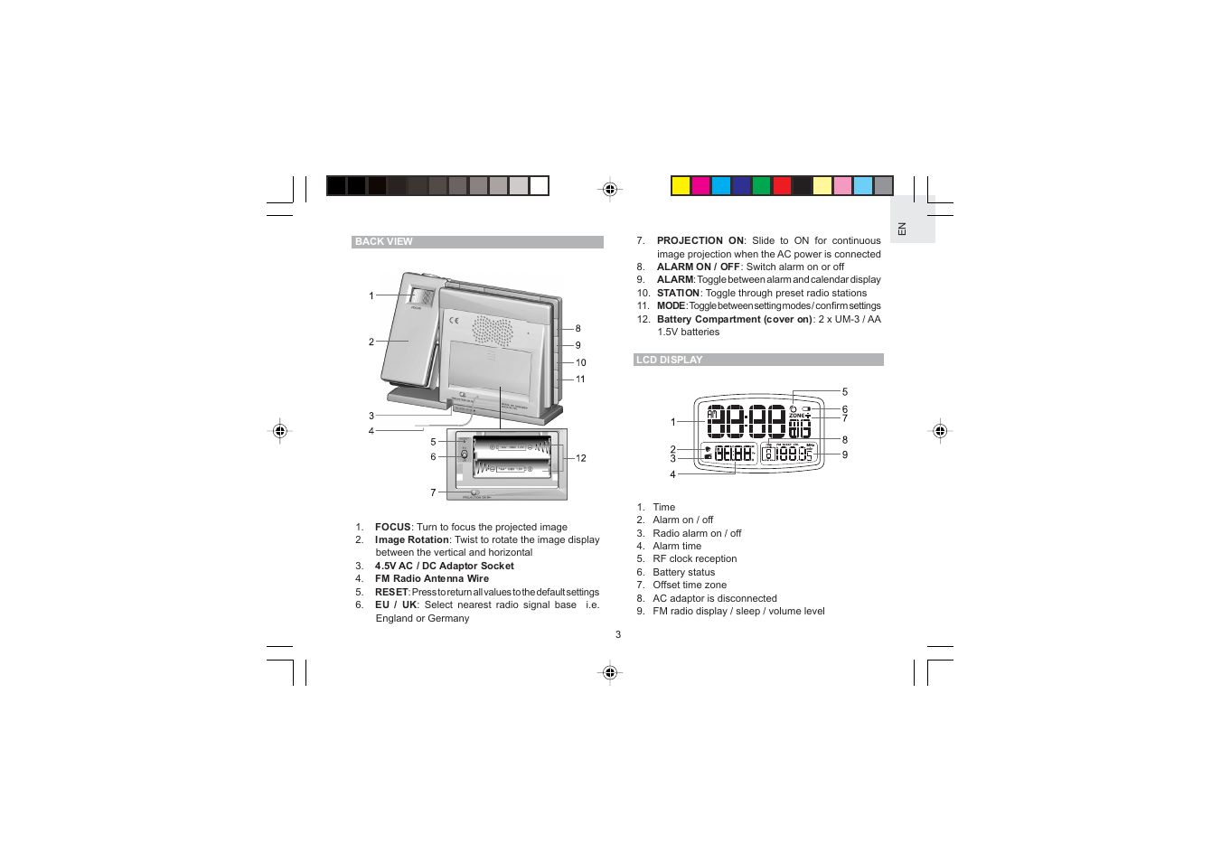 Oregon Scientific Dual Band RF Projection Clock with FM Radio RRM326P User Manual | Page 3 / 12