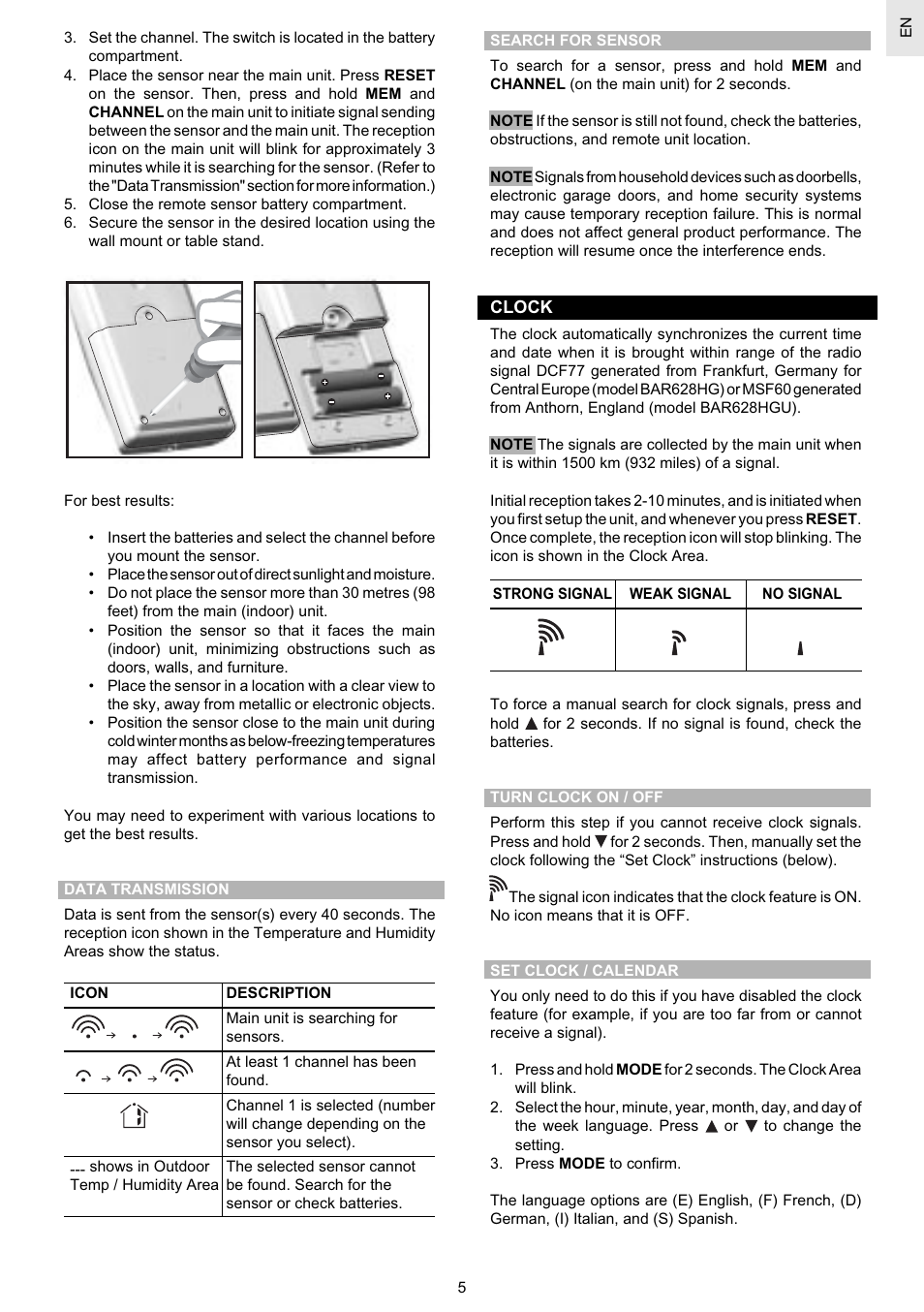 Oregon Scientific Weather Station Advanced BAR628HG / BAR628HGU User Manual | Page 5 / 10