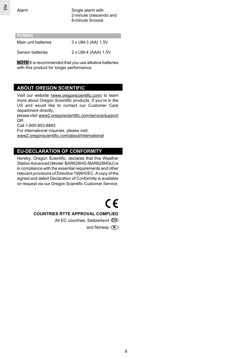 Oregon Scientific Weather Station Advanced BAR628HG / BAR628HGU User Manual | Page 8 / 10