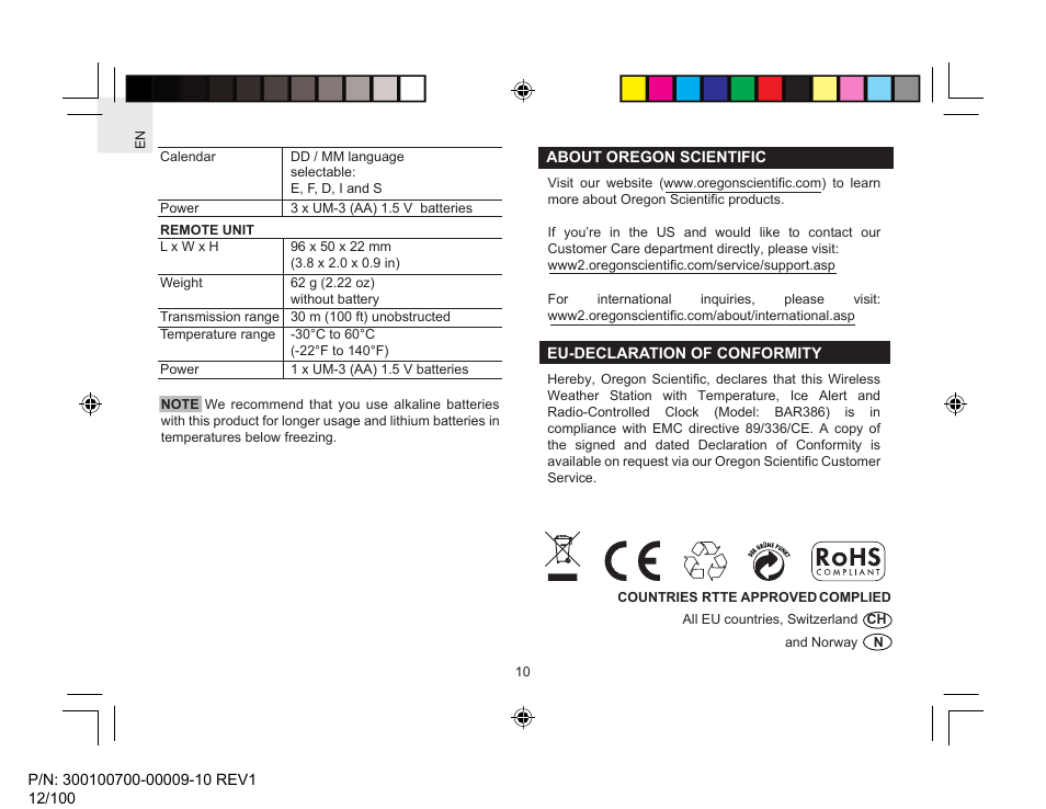 Oregon Scientific Wireless Weather Station With Temperature User Manual | Page 11 / 12