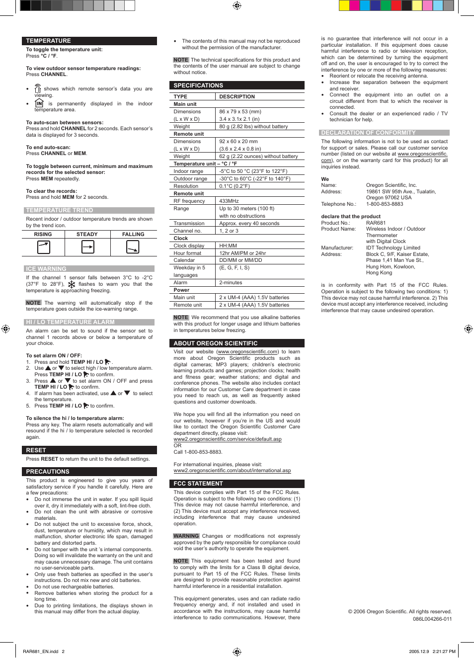 Oregon Scientific RAR681 User Manual | Page 2 / 2