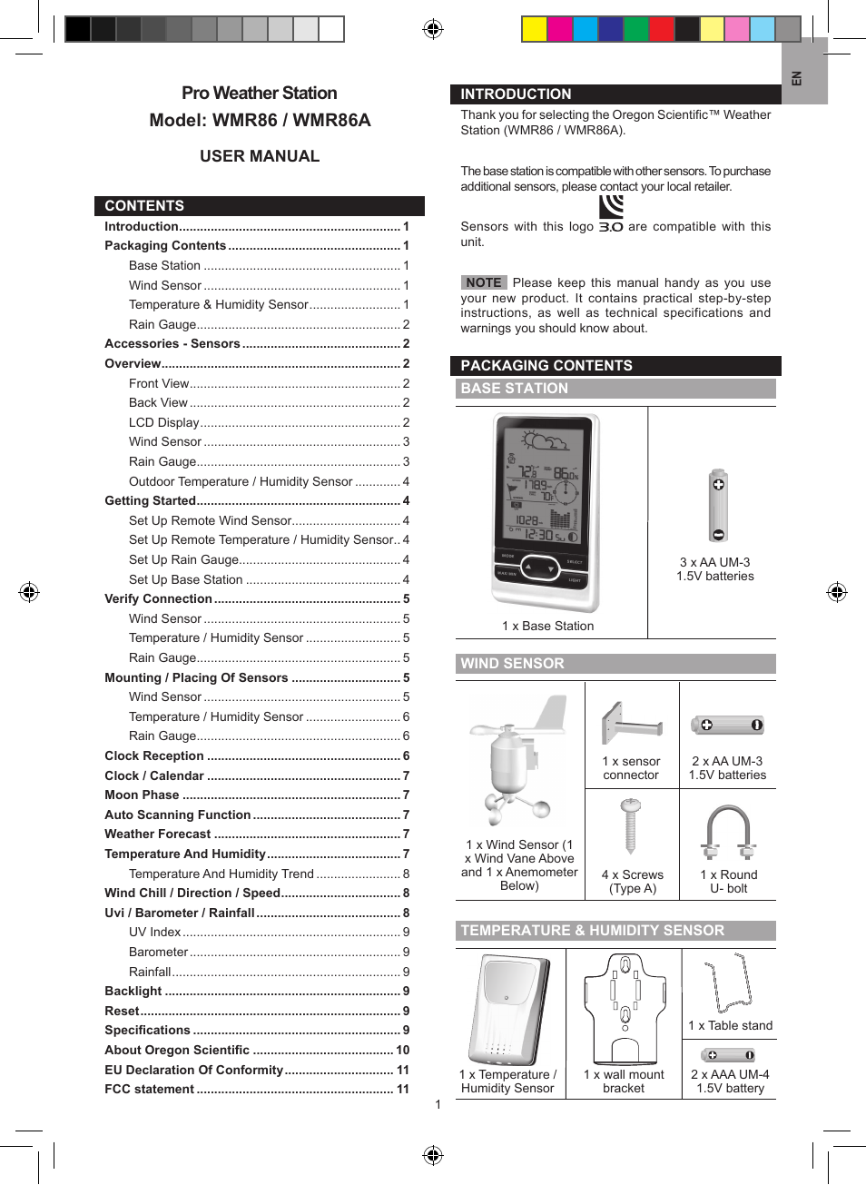 Oregon Scientific Oregon Scientic Pro Weather Station WMR86 User Manual | 11 pages