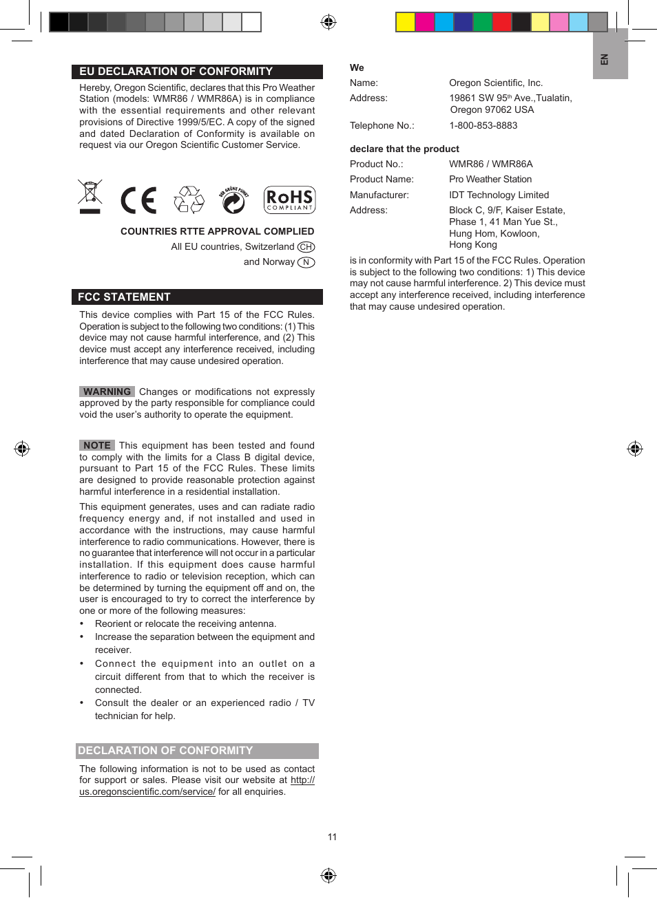 Onformity | Oregon Scientific Oregon Scientic Pro Weather Station WMR86 User Manual | Page 11 / 11