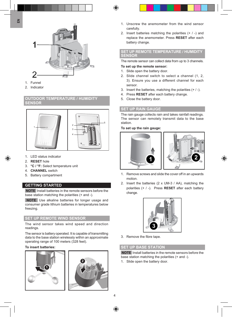 Sensor, Rted, Et up rain gauge | Tion | Oregon Scientific Oregon Scientic Pro Weather Station WMR86 User Manual | Page 4 / 11