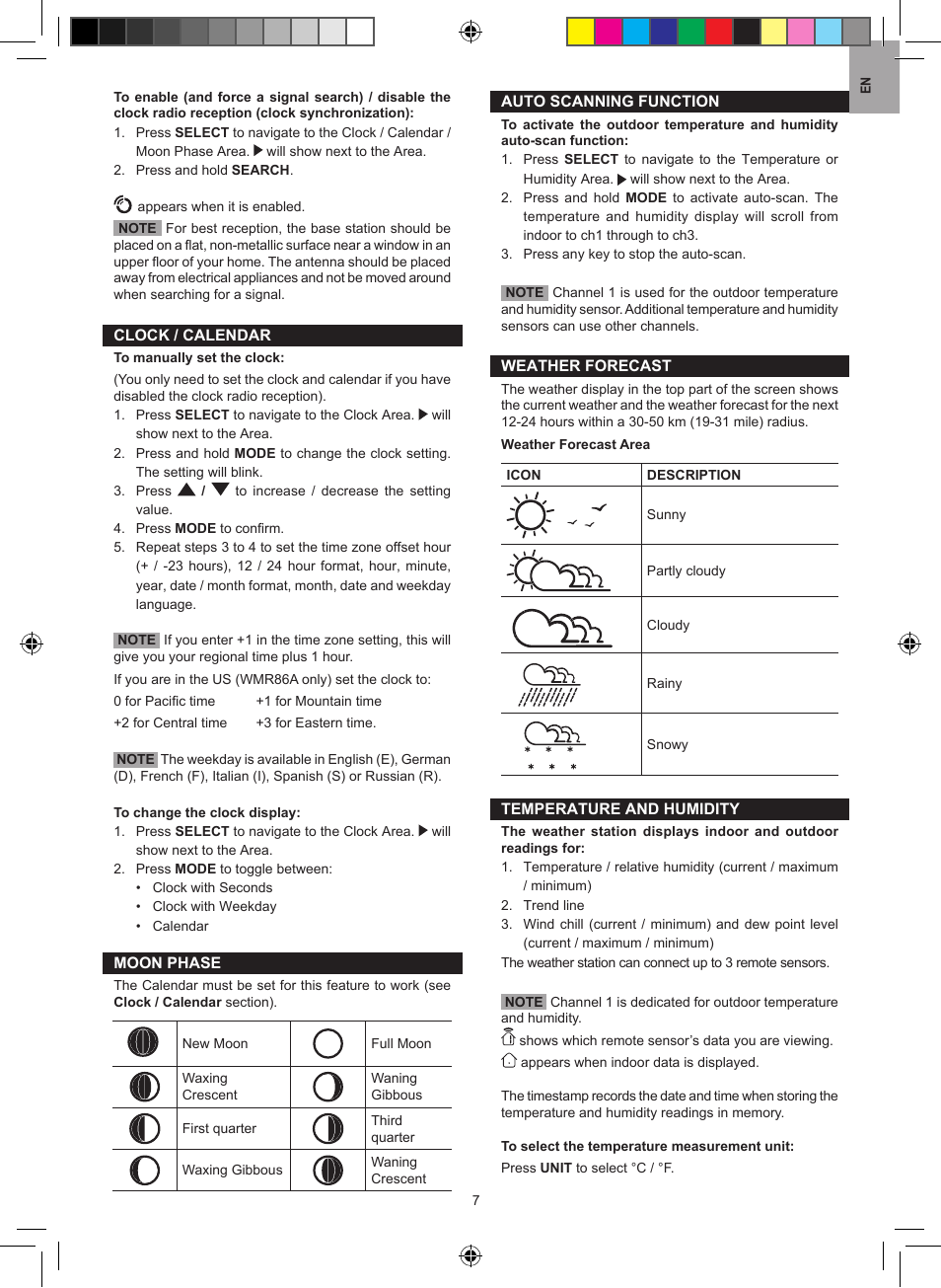 Endar, Unction, Orecast | Oregon Scientific Oregon Scientic Pro Weather Station WMR86 User Manual | Page 7 / 11