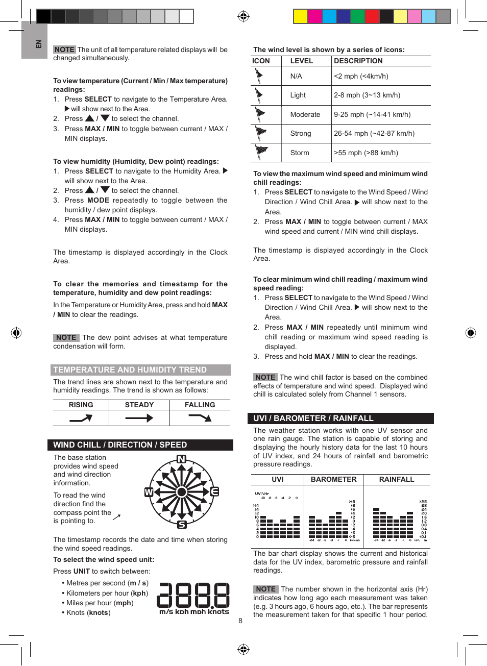 Rend, Nfall | Oregon Scientific Oregon Scientic Pro Weather Station WMR86 User Manual | Page 8 / 11