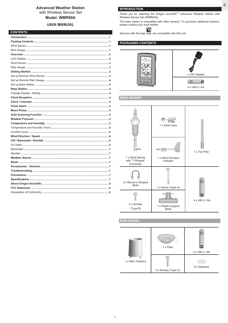 Oregon Scientific WMR90A User Manual | 8 pages
