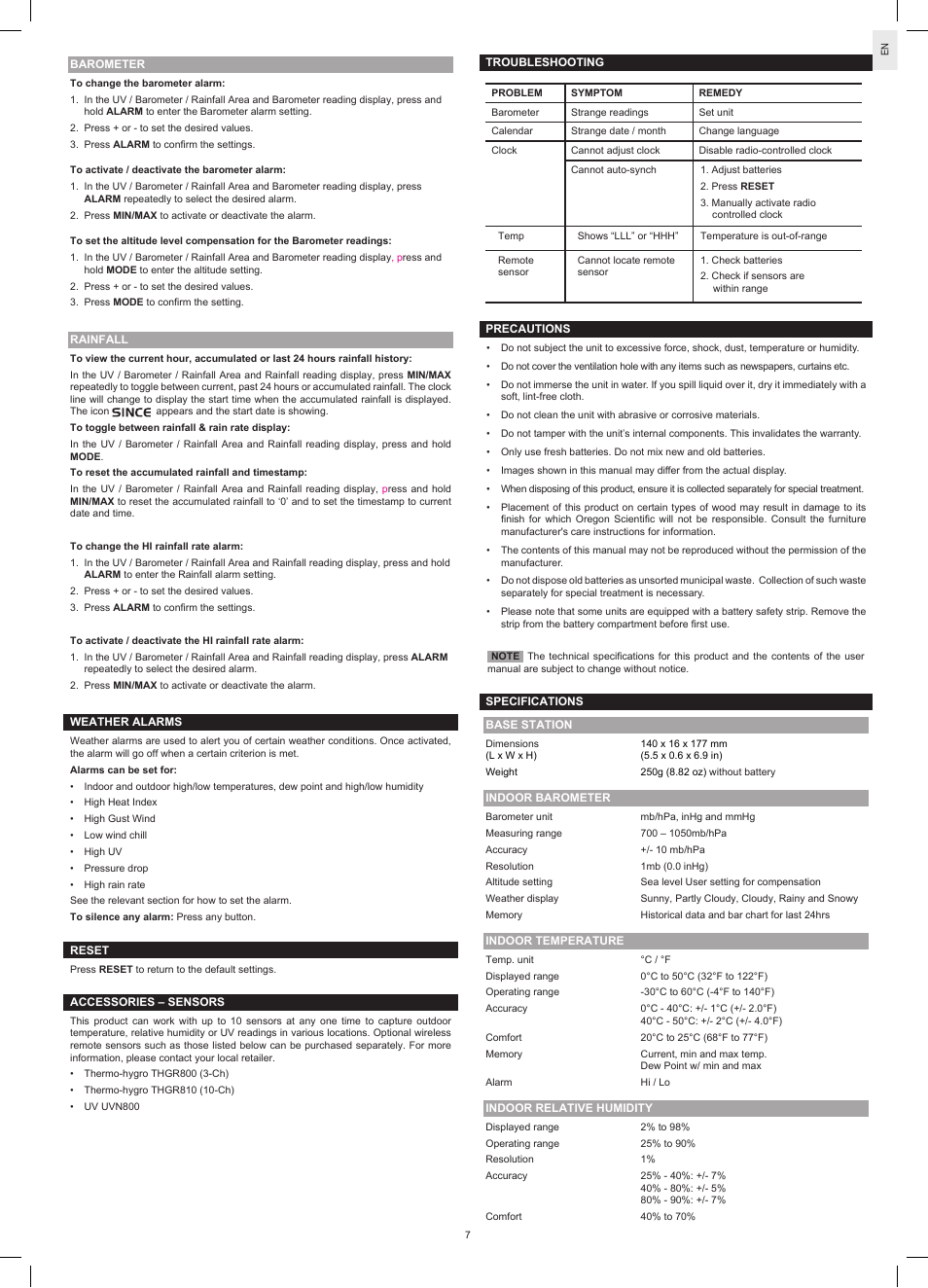 Oregon Scientific WMR90A User Manual | Page 7 / 8