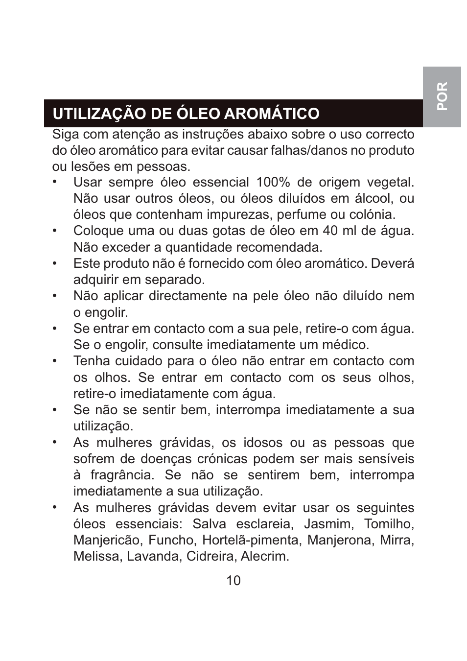 Utilização de óleo aromático | Oregon Scientific WS904 User Manual | Page 101 / 171