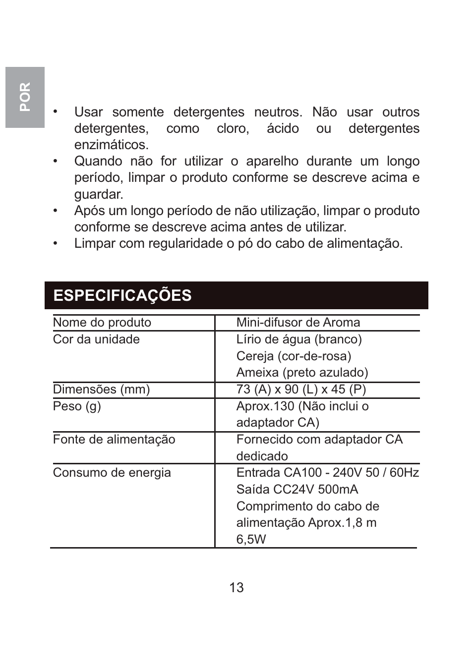 Especificações | Oregon Scientific WS904 User Manual | Page 104 / 171