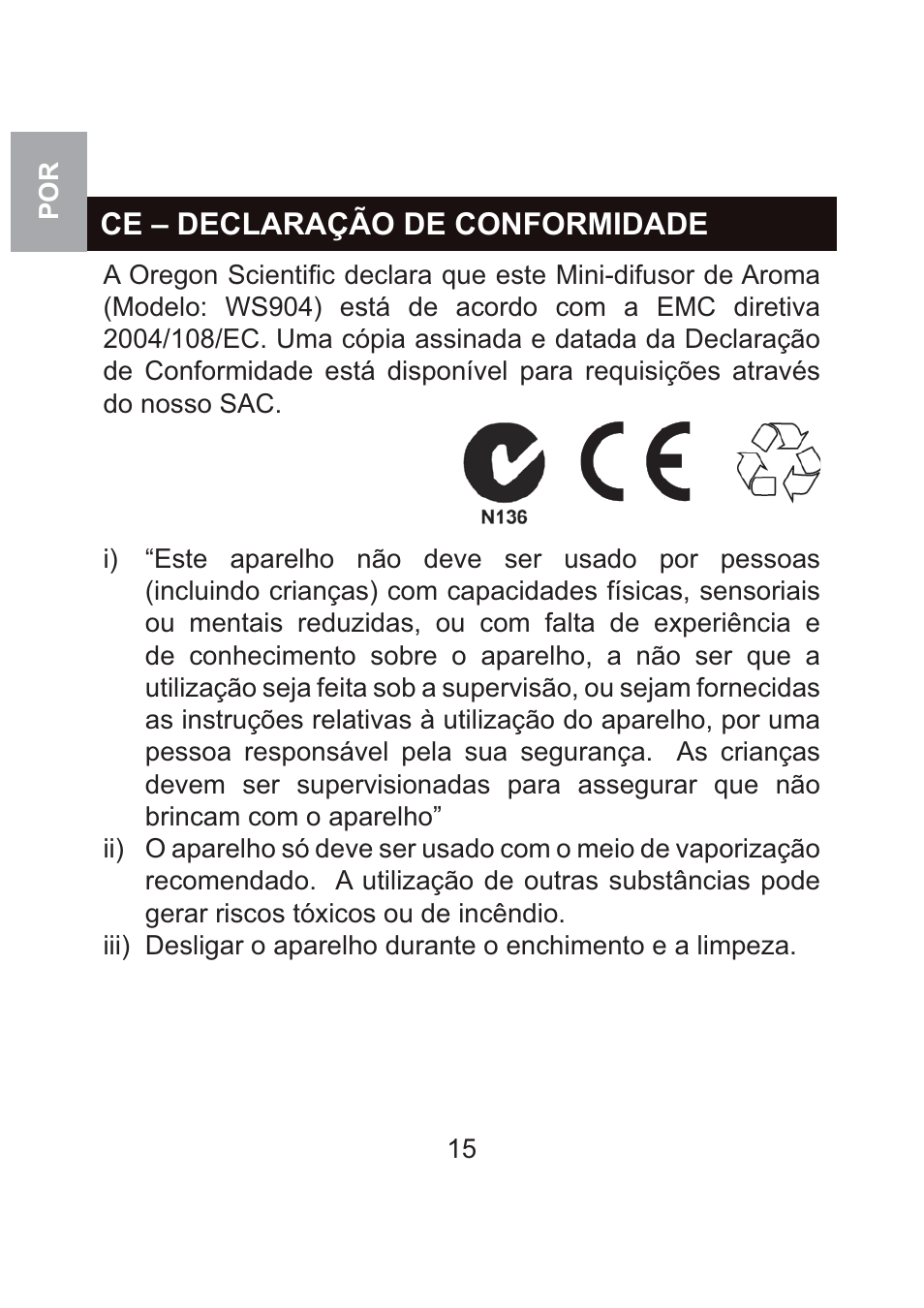 Ce – declaração de conformidade | Oregon Scientific WS904 User Manual | Page 106 / 171