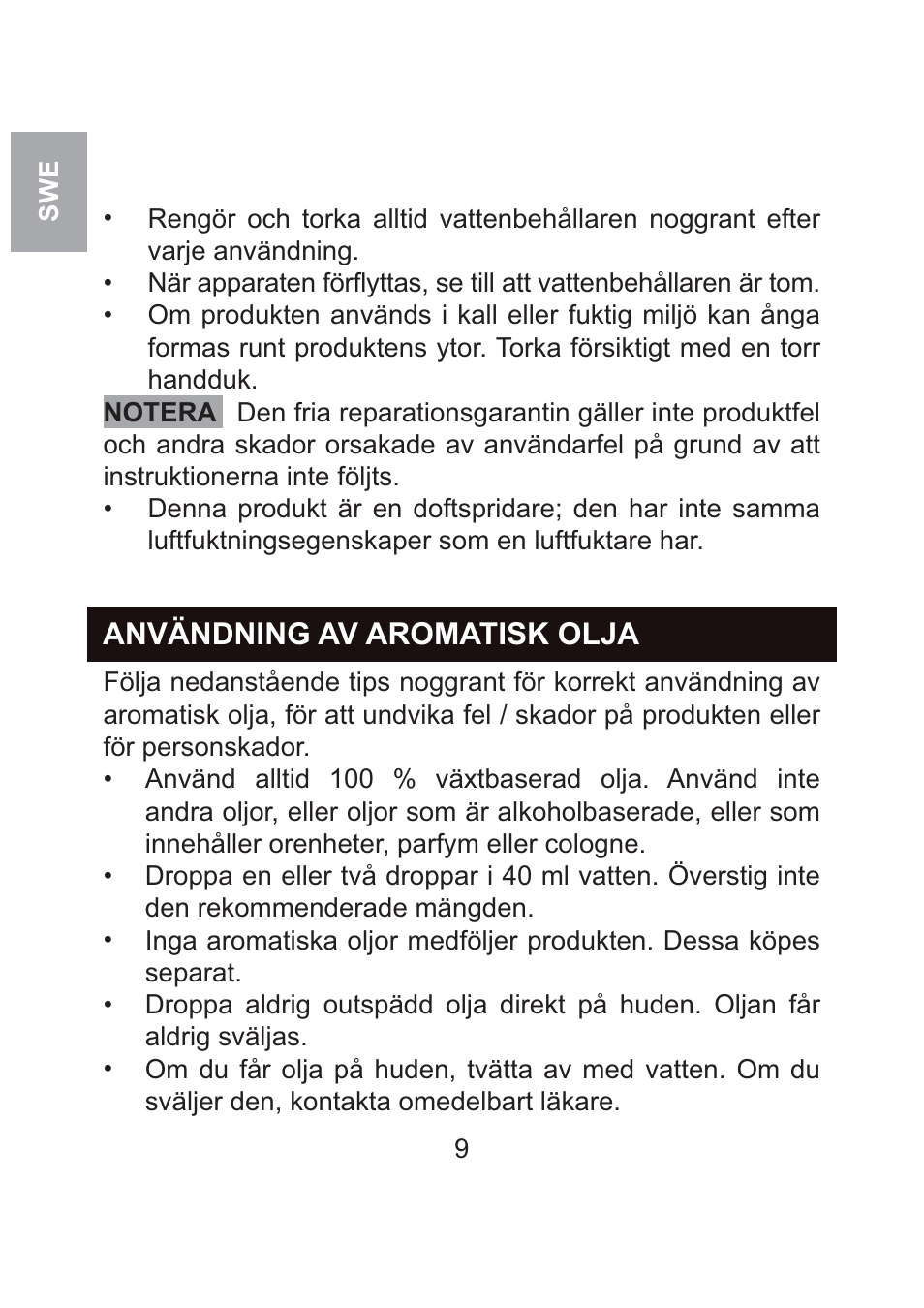 Användning av aromatisk olja | Oregon Scientific WS904 User Manual | Page 136 / 171