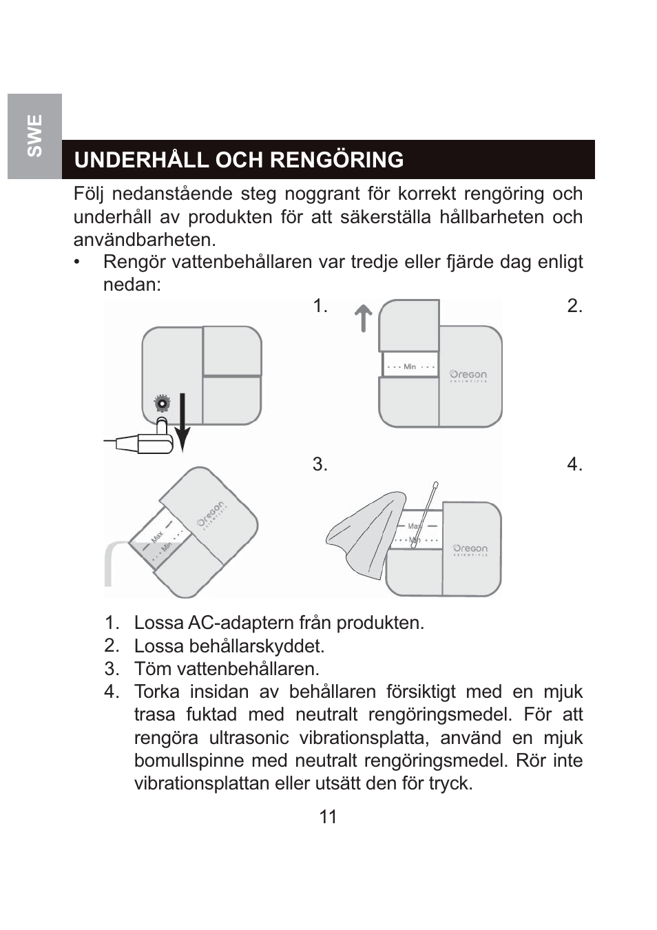 Underhåll och rengöring | Oregon Scientific WS904 User Manual | Page 138 / 171