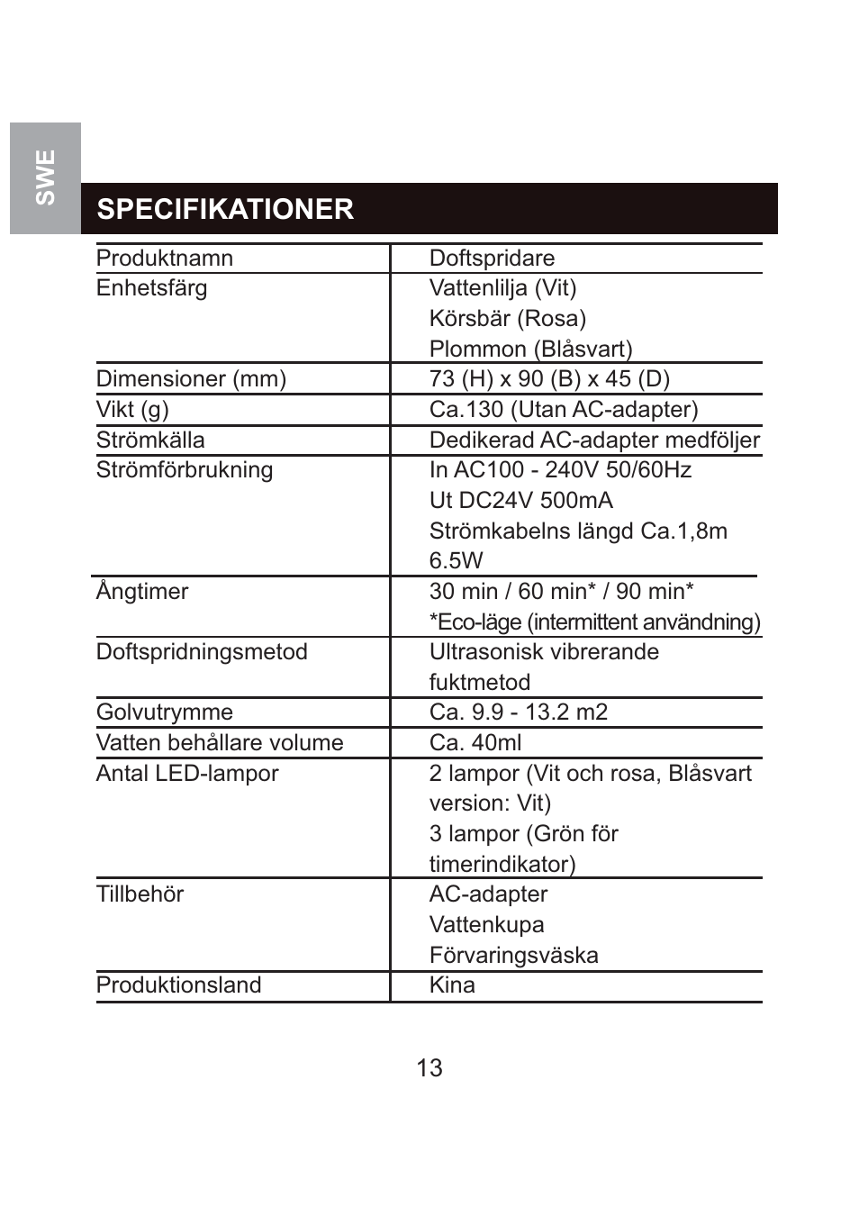 Specifikationer | Oregon Scientific WS904 User Manual | Page 140 / 171