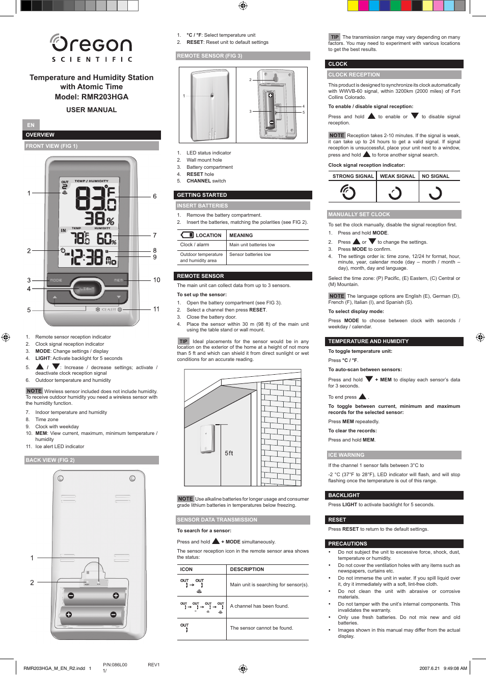 Oregon Scientific RMR203HGA User Manual | 2 pages