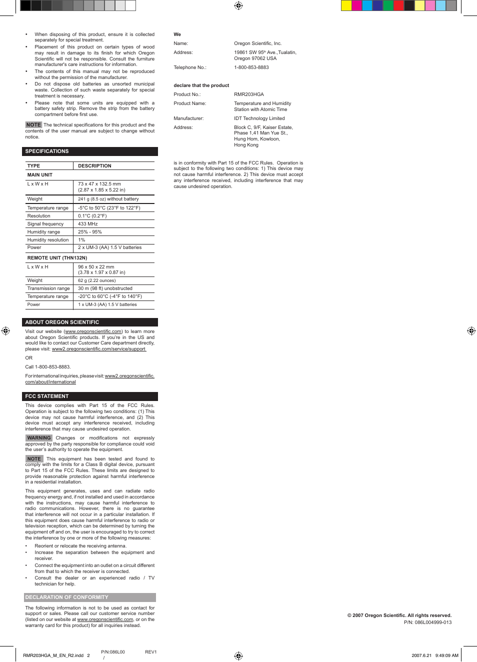Oregon Scientific RMR203HGA User Manual | Page 2 / 2