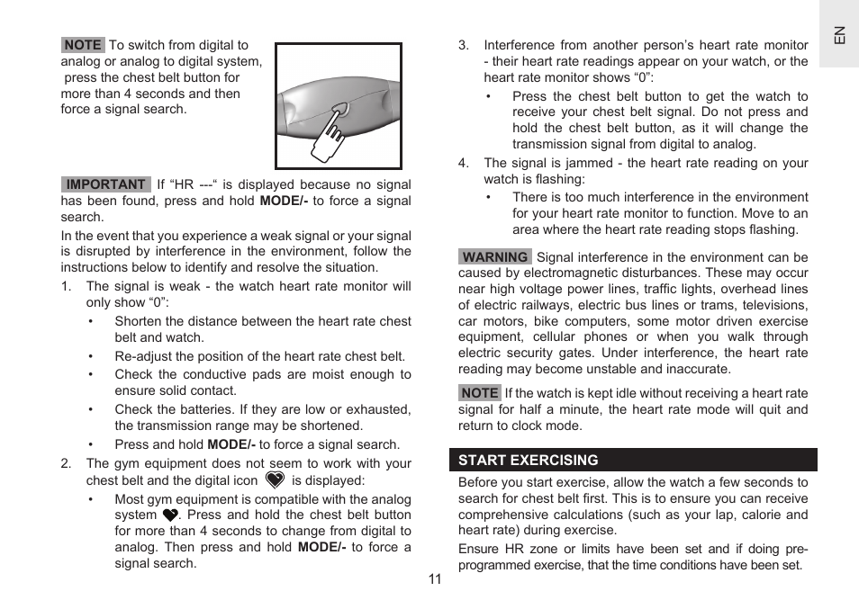Oregon Scientific Heart Rate Monitor with Hydration Alert SH201 User Manual | Page 11 / 21