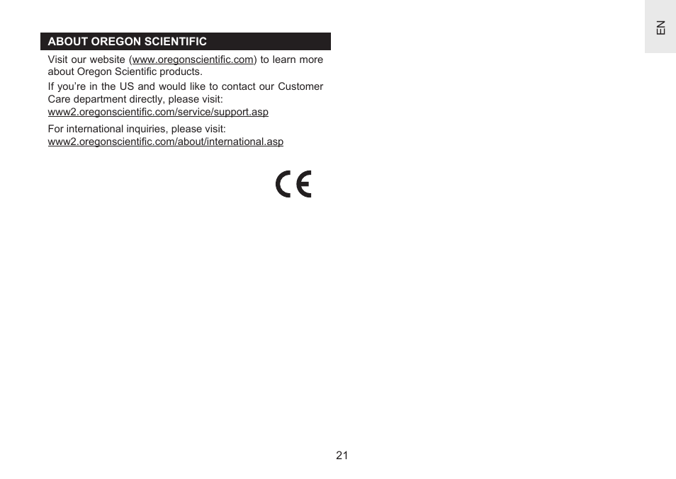 Oregon Scientific Heart Rate Monitor with Hydration Alert SH201 User Manual | Page 21 / 21