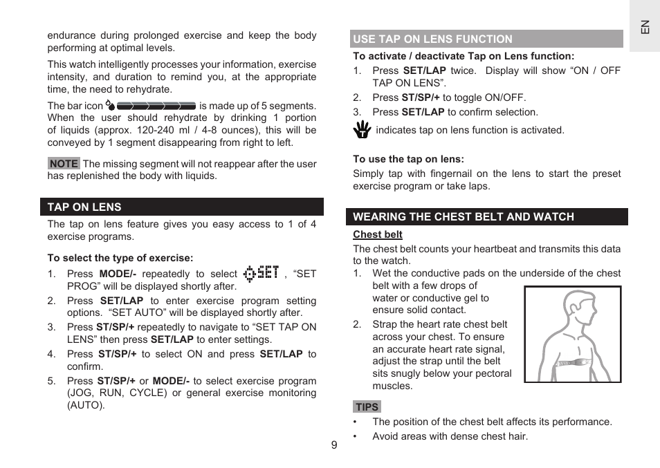 Oregon Scientific Heart Rate Monitor with Hydration Alert SH201 User Manual | Page 9 / 21