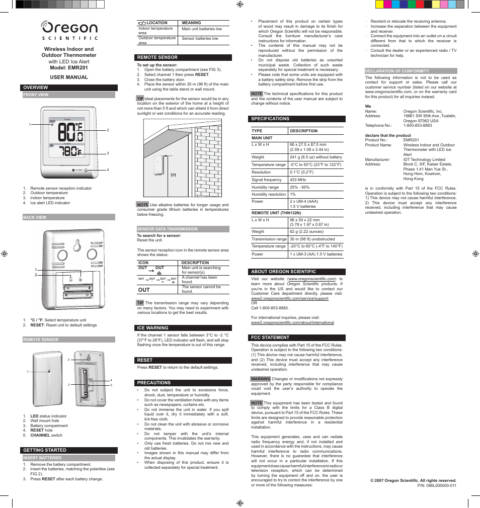 Oregon Scientific EMR201 User Manual | 1 page