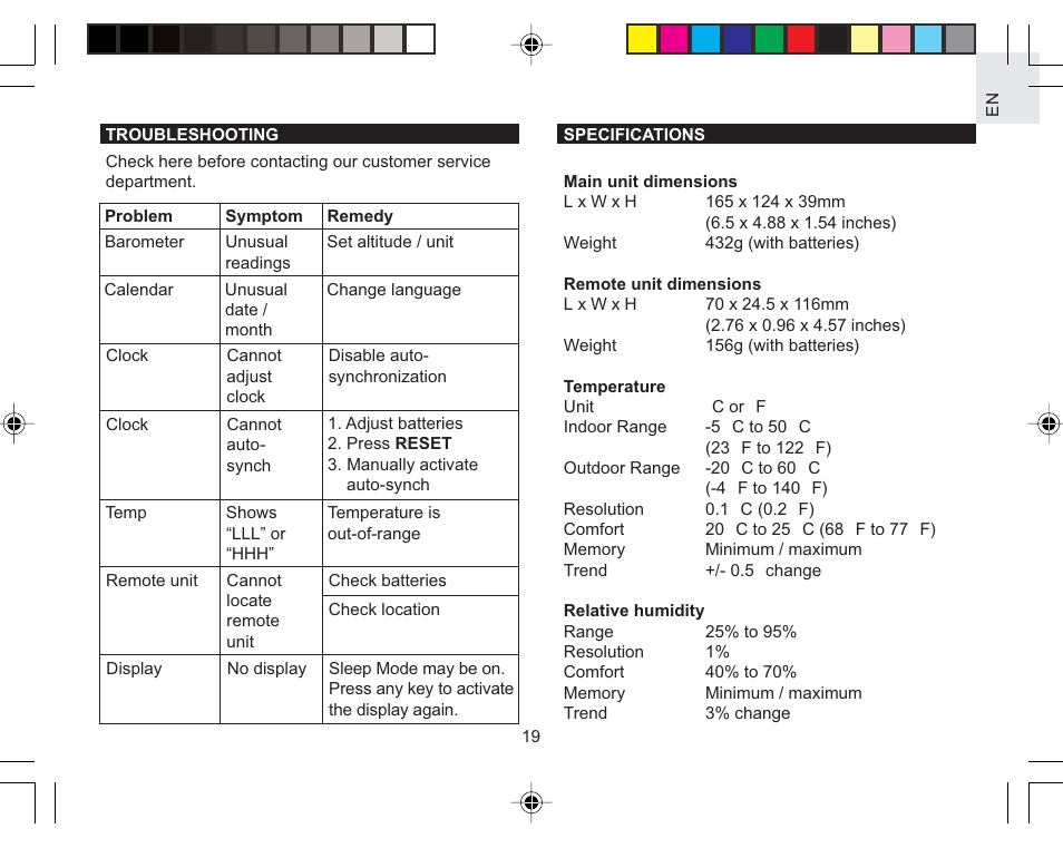 Oregon Scientific Color Weather Station AWS888N User Manual | Page 19 / 21