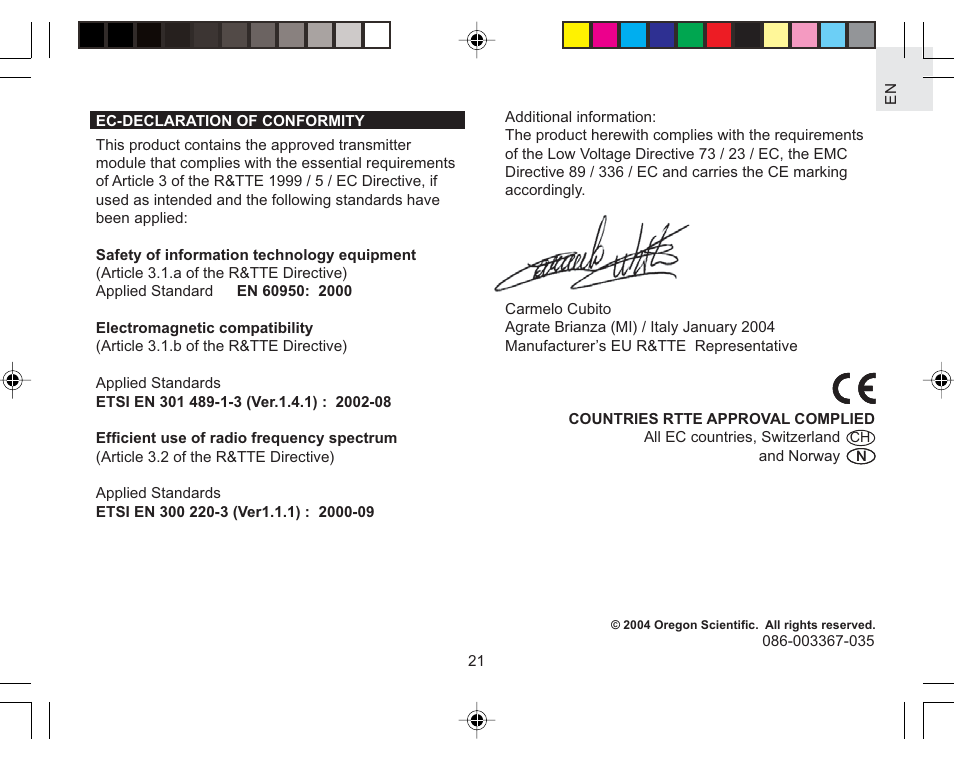 Oregon Scientific Color Weather Station AWS888N User Manual | Page 21 / 21