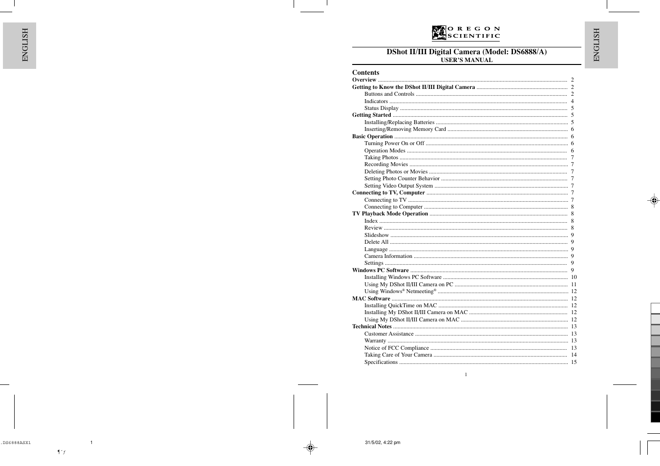 Oregon Scientific DSHOT DS6888/A User Manual | 9 pages