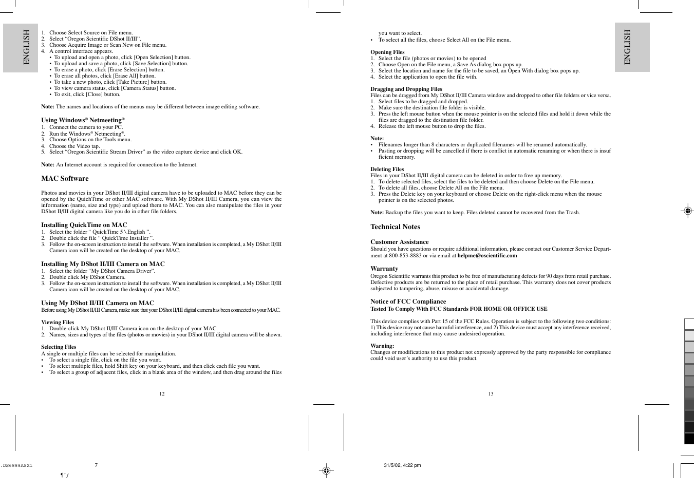 Oregon Scientific DSHOT DS6888/A User Manual | Page 7 / 9