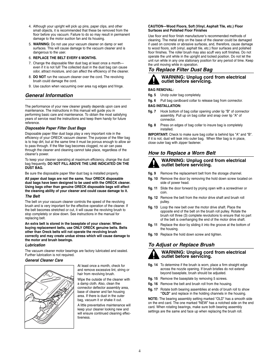 How to replace a worn belt, General information | Oreck XL2090RHM User Manual | Page 5 / 8