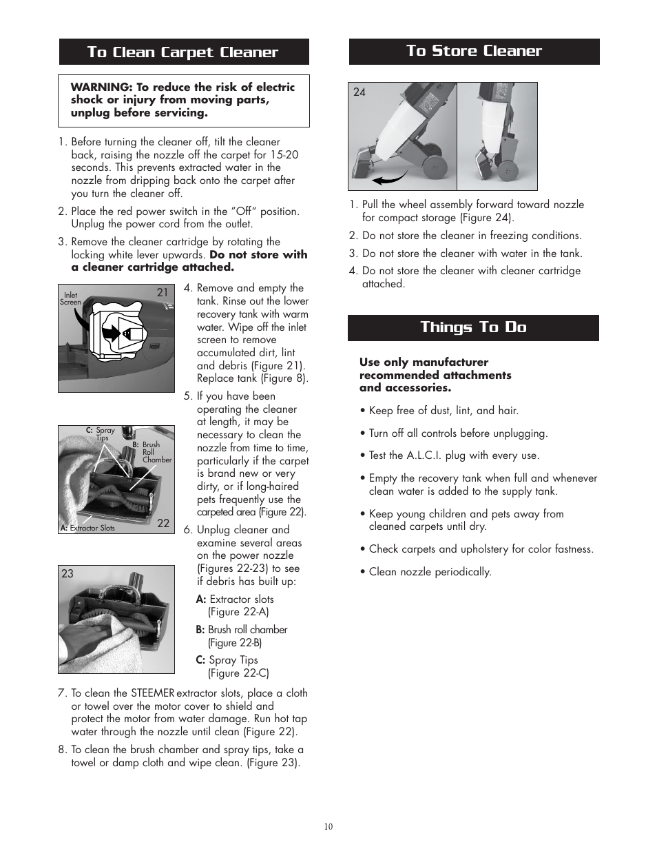 Tore, Leaner, O clean carpet cleaner | Hings | Oreck XLS465 User Manual | Page 10 / 11
