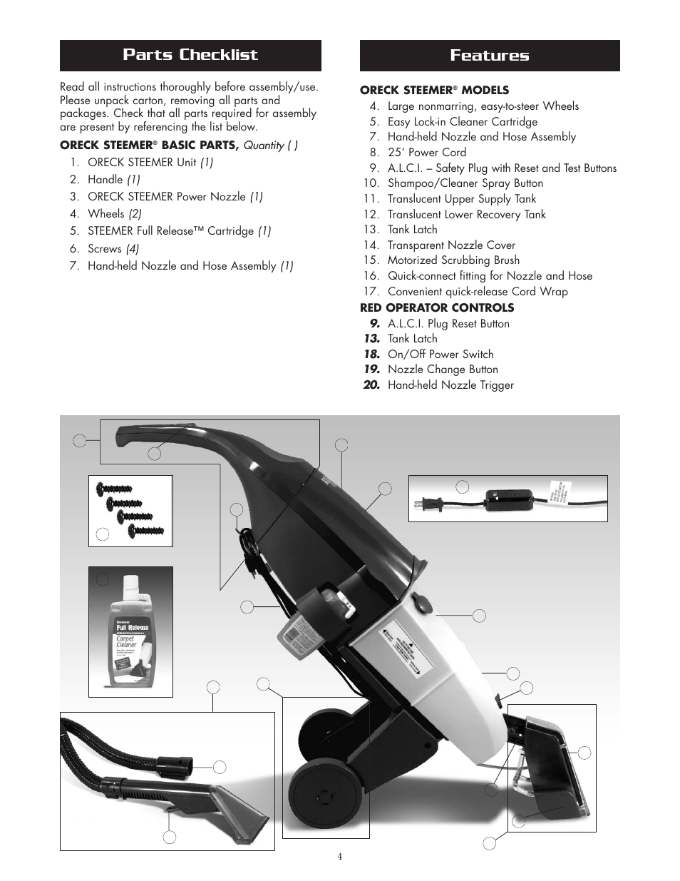 Arts, Hecklist, Eatures | Oreck XLS465 User Manual | Page 4 / 11