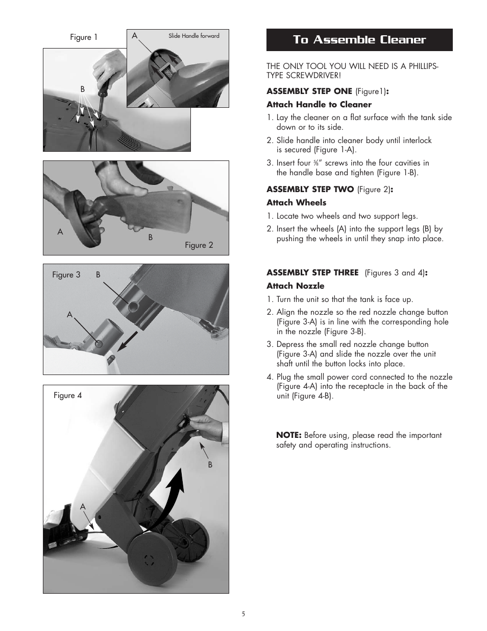 Ssemble, Leaner | Oreck XLS465 User Manual | Page 5 / 11