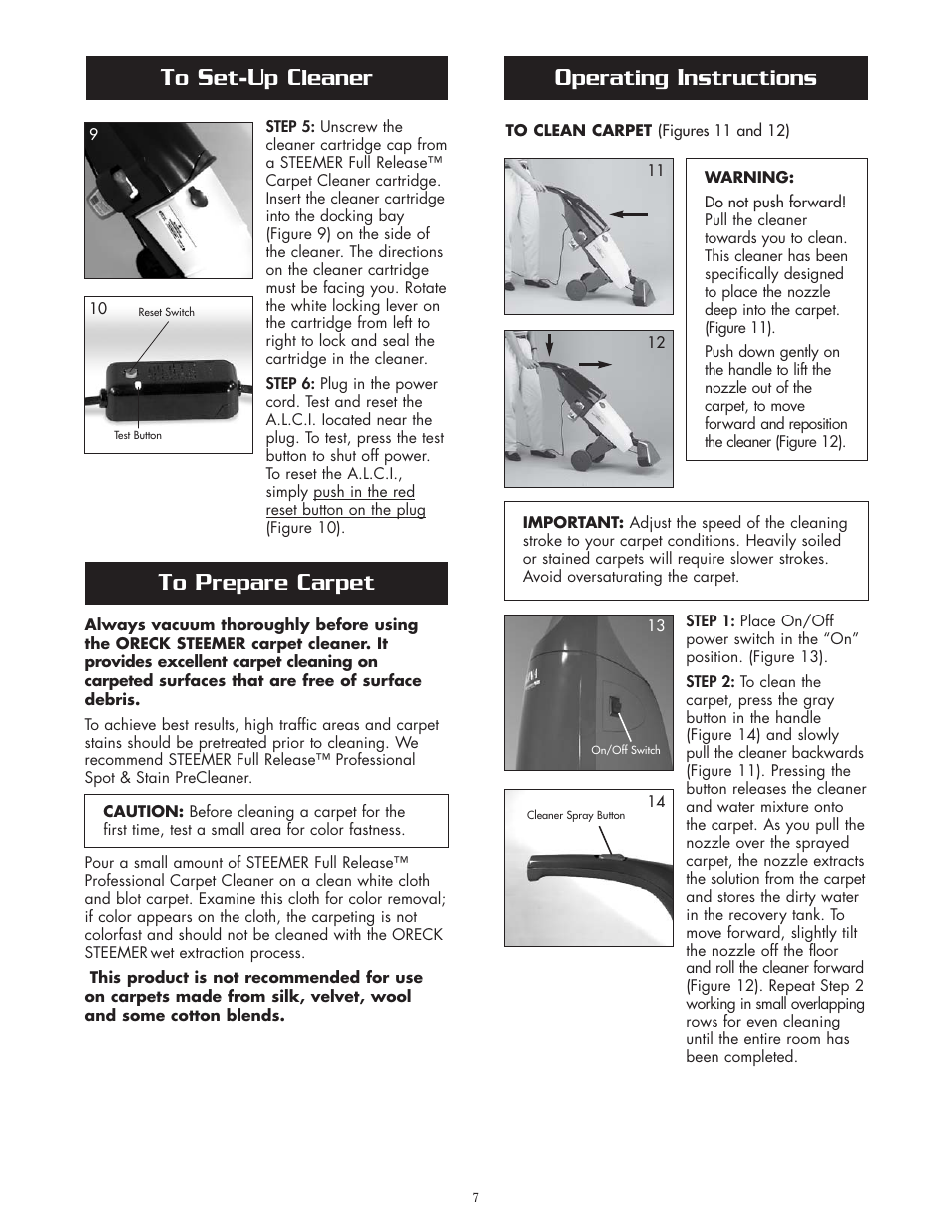 Leaner, Repare, Arpet | Perating, Nstructions | Oreck XLS465 User Manual | Page 7 / 11